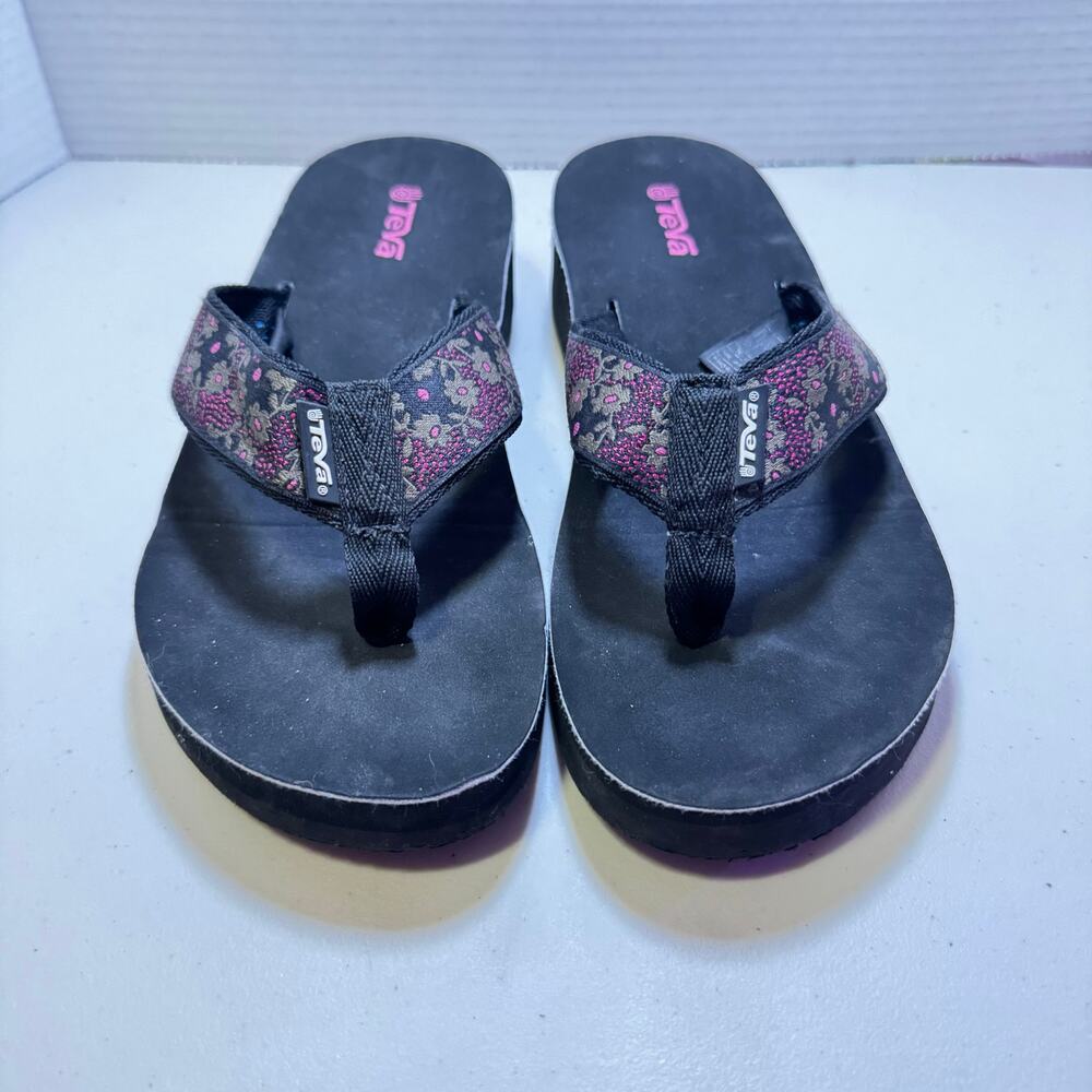 TEVA 2 in Platform Flip Flops with Purple and Tan Webbing SZ 9.5